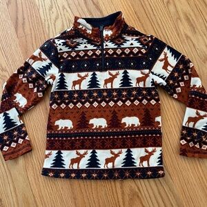The Children's Place Brown White Black Moose & Bear Holiday Fleece Pullover